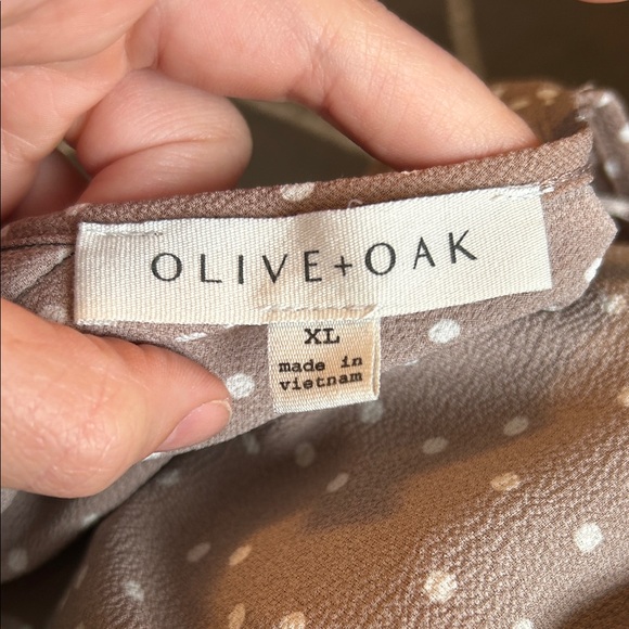 Olive & Oak Taupe Blouse with White Dots - Picture 2 of 5